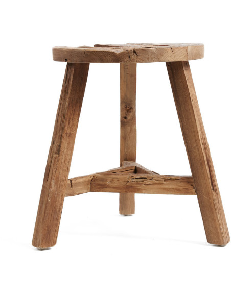 Tabouret rustique Rond Hauteur 45 cm en Bois de teck recyclé Naturel The Yatai 