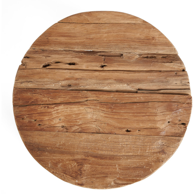 Tabouret rustique Rond Hauteur 45 cm en Bois de teck recyclé Naturel The Yatai 