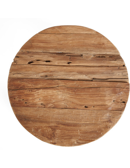 Tabouret rustique Rond Hauteur 45 cm en Bois de teck recyclé Naturel The Yatai 