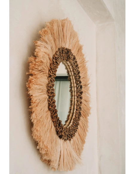 Miroir Mural Rond 60 cm en Herbe Naturel The Mowgli 