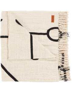 Plaid XXL original Ethnique chic 240x128 en Coton Naturel Noir Avec franges The Evil Eye 