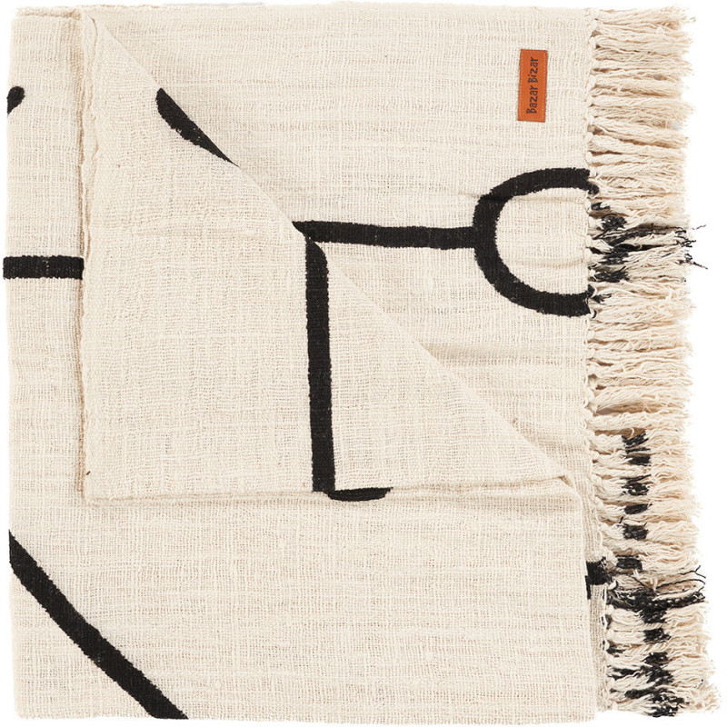 Plaid XXL original Ethnique chic 240x128 en Coton Naturel Noir Avec franges The Evil Eye 