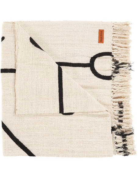 Plaid XXL original Ethnique chic 240x128 en Coton Naturel Noir Avec franges The Evil Eye 