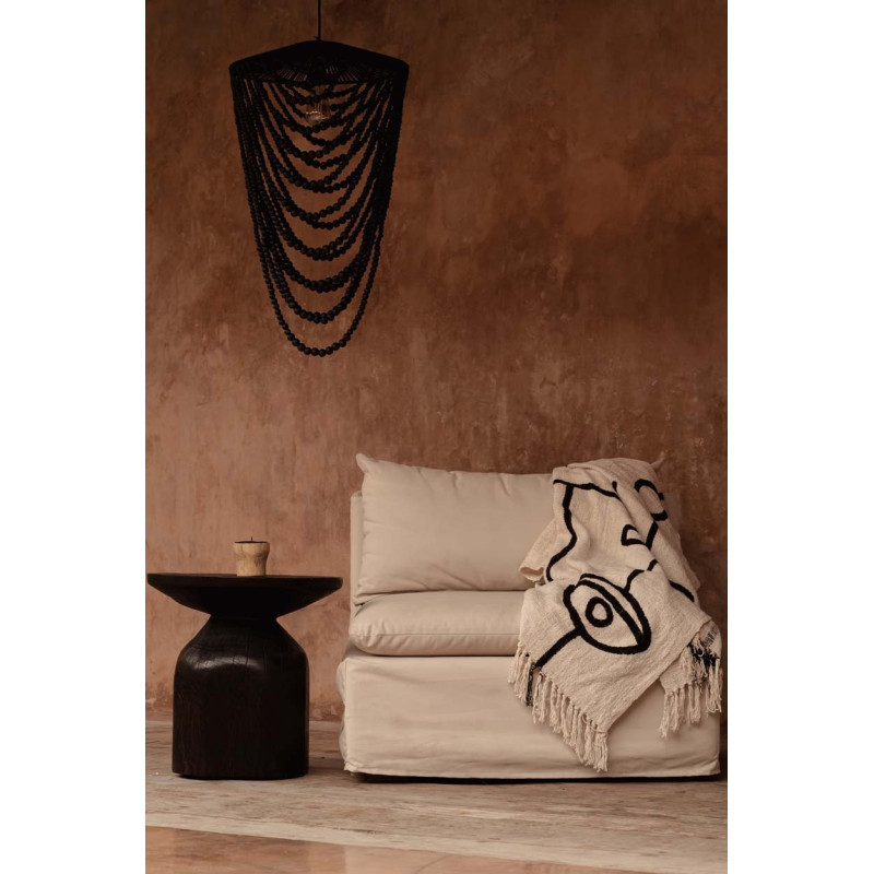 Plaid XXL original Ethnique chic 240x128 en Coton Naturel Noir Avec franges The Evil Eye 