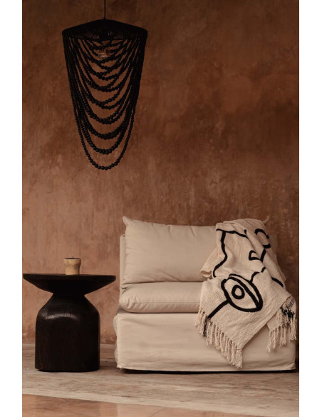 Plaid XXL original Ethnique chic 240x128 en Coton Naturel Noir Avec franges The Evil Eye 