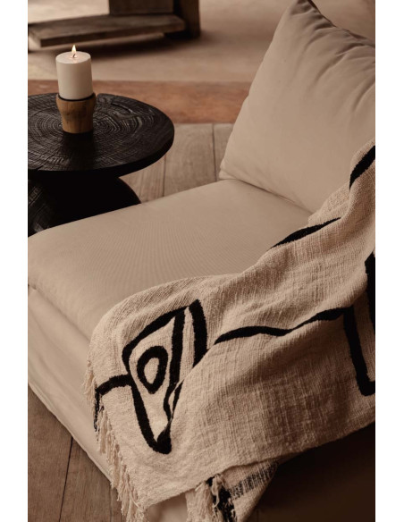 Plaid XXL original Ethnique chic 240x128 en Coton Naturel Noir Avec franges The Evil Eye 