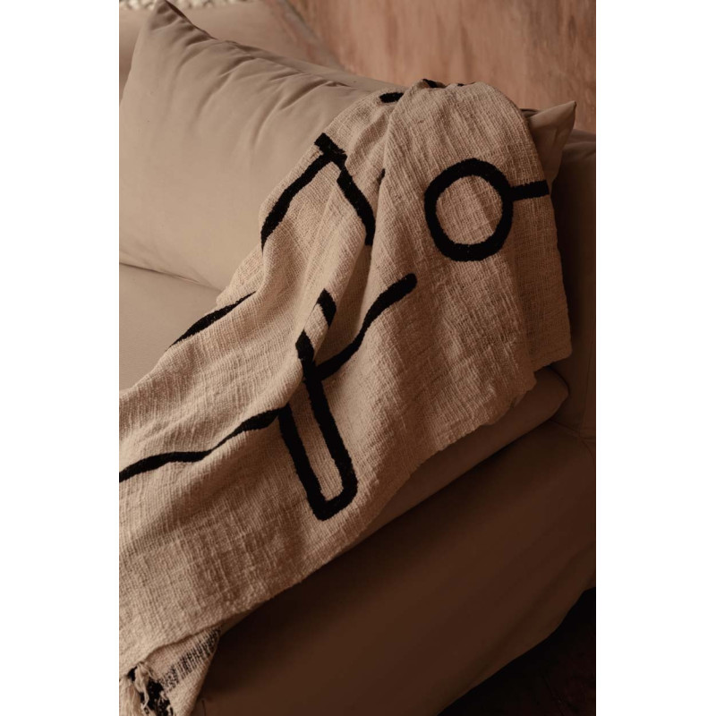 Plaid XXL original Ethnique chic 240x128 en Coton Naturel Noir Avec franges The Evil Eye 