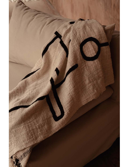 Plaid XXL original Ethnique chic 240x128 en Coton Naturel Noir Avec franges The Evil Eye 