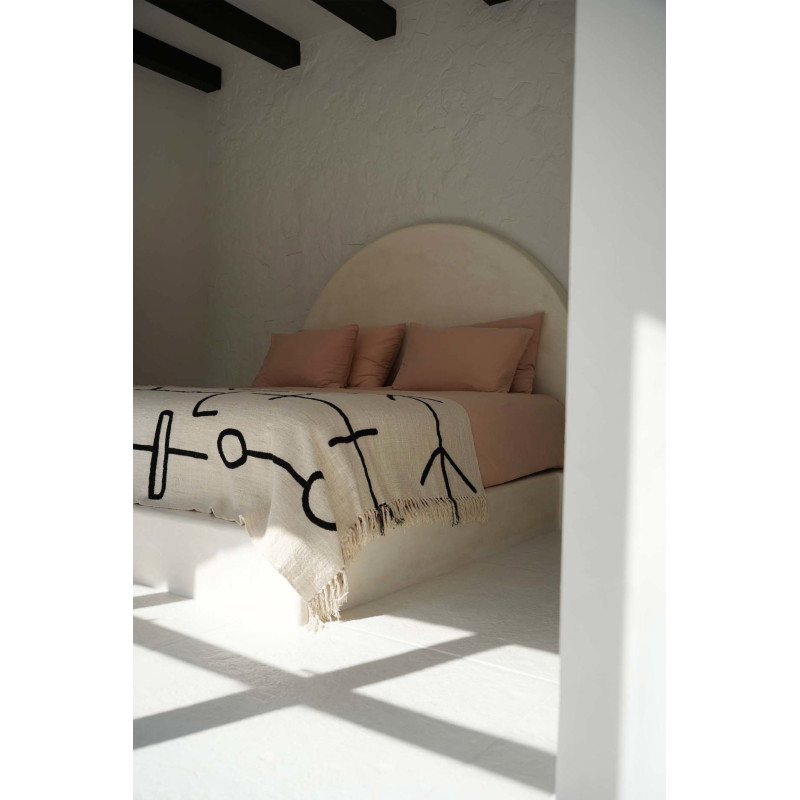 Plaid XXL original Ethnique chic 240x128 en Coton Naturel Noir Avec franges The Evil Eye 