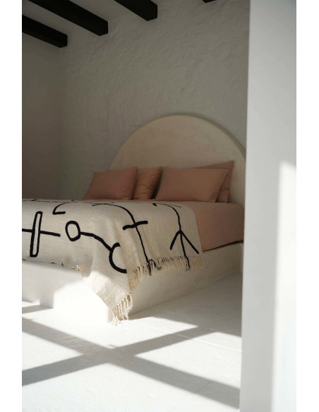 Plaid XXL original Ethnique chic 240x128 en Coton Naturel Noir Avec franges The Evil Eye 