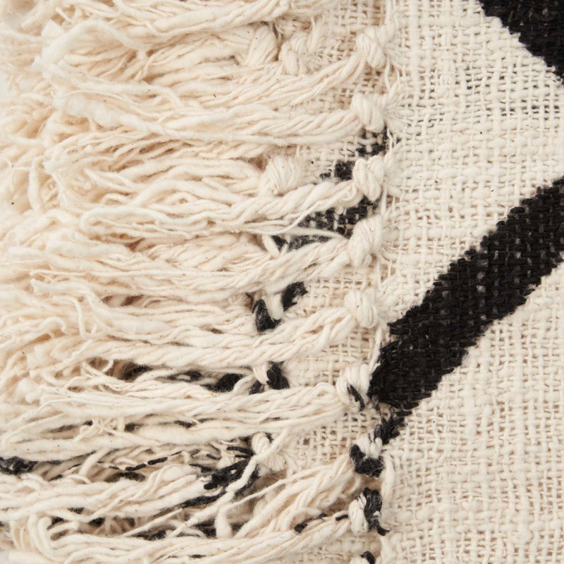 Plaid XXL original Ethnique chic 240x128 en Coton Naturel Noir Avec franges The Evil Eye 