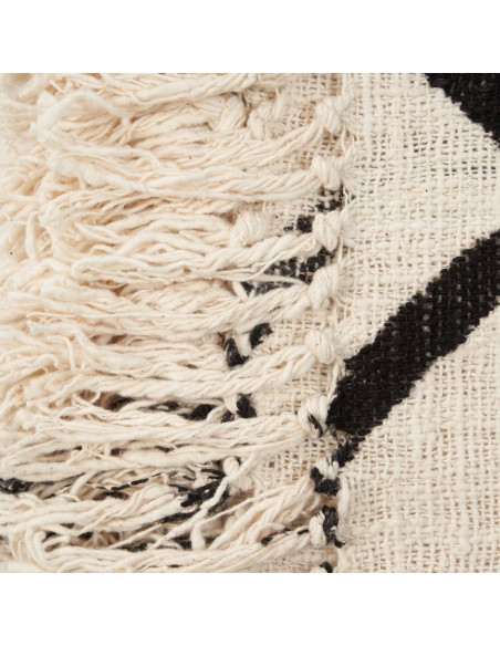 Plaid XXL original Ethnique chic 240x128 en Coton Naturel Noir Avec franges The Evil Eye 