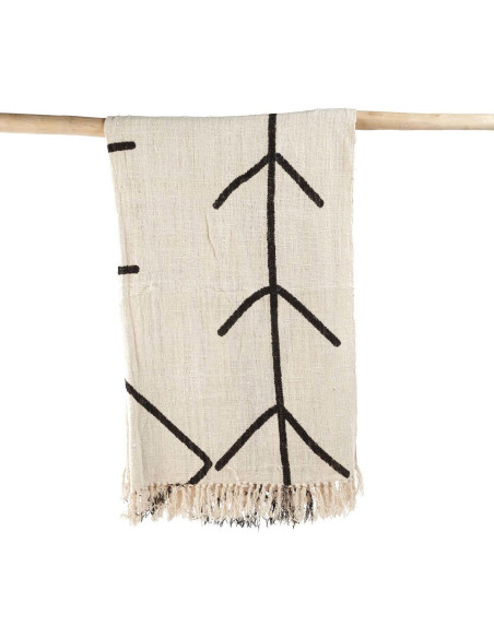 Plaid XXL original Ethnique chic 240x128 en Coton Naturel Noir Avec franges The Evil Eye 