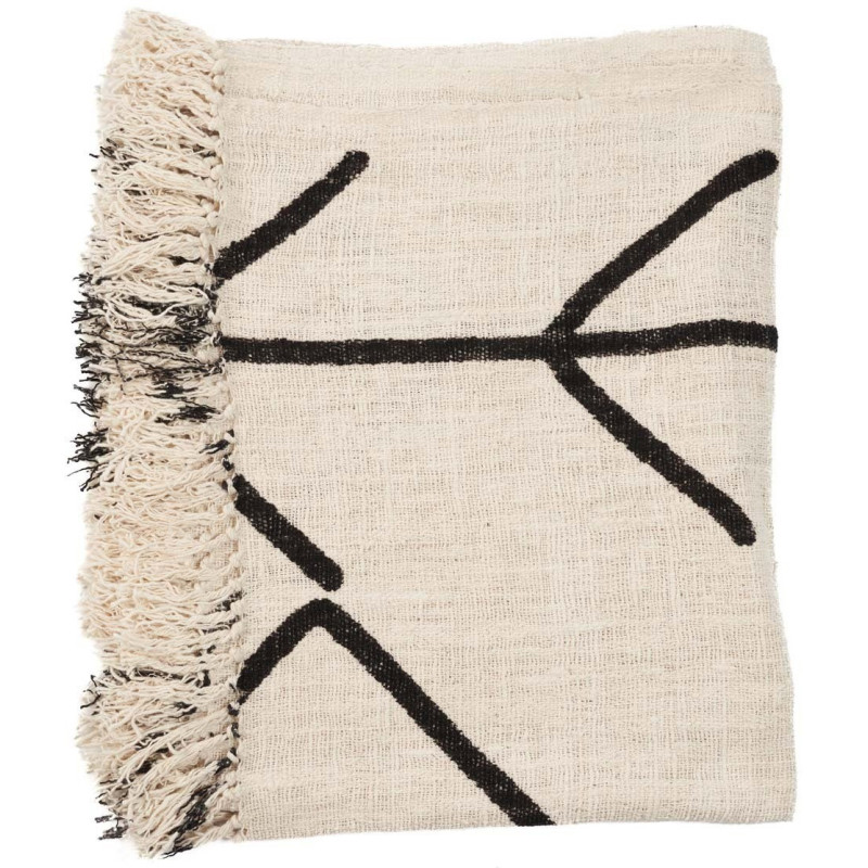 Plaid XXL original Ethnique chic 240x128 en Coton Naturel Noir Avec franges The Evil Eye 