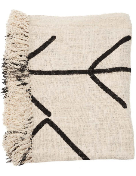 Plaid XXL original Ethnique chic 240x128 en Coton Naturel Noir Avec franges The Evil Eye 