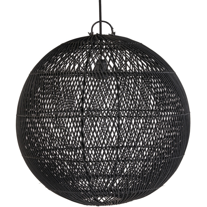 Grand Abat-jour bohème Boule 50 cm Rotin Noir Tressé The Bubble 