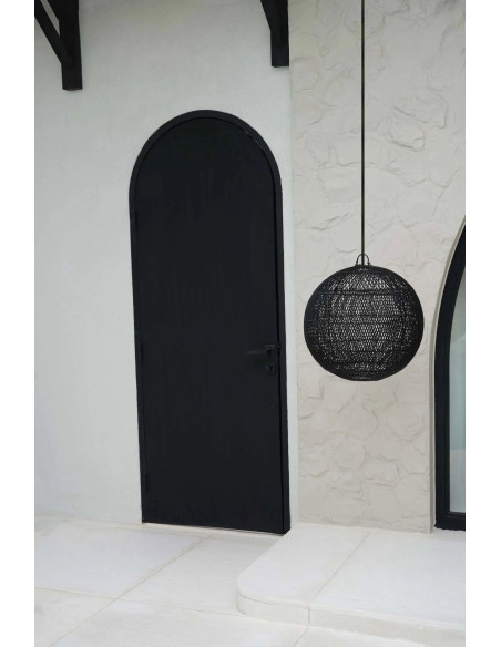 Grand Abat-jour bohème Boule 50 cm Rotin Noir Tressé The Bubble 