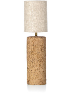 Lampe à poser ethnique chic cylindre H 50 cm Papier mâché Brun terre Tissu Beige The Totem 