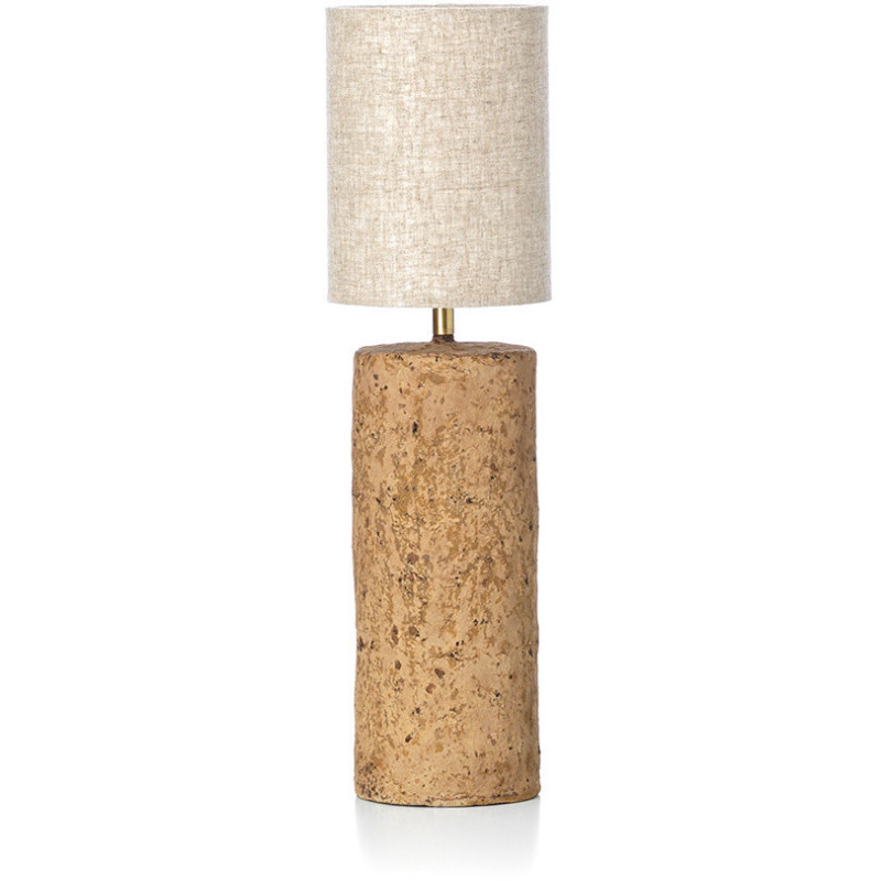 Lampe à poser ethnique chic cylindre H 50 cm Papier mâché Brun terre Tissu Beige The Totem 
