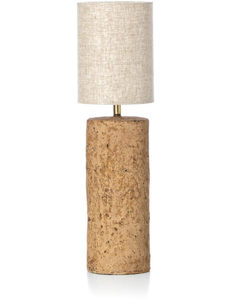 Lampe à poser ethnique chic cylindre H 50 cm Papier mâché Brun terre Tissu Beige The Totem 