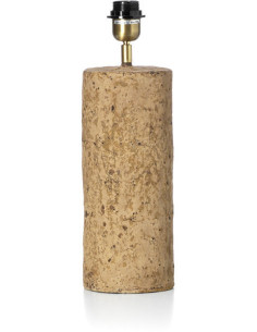 Lampe à poser ethnique chic cylindre H 50 cm Papier mâché Brun terre Tissu Beige The Totem 