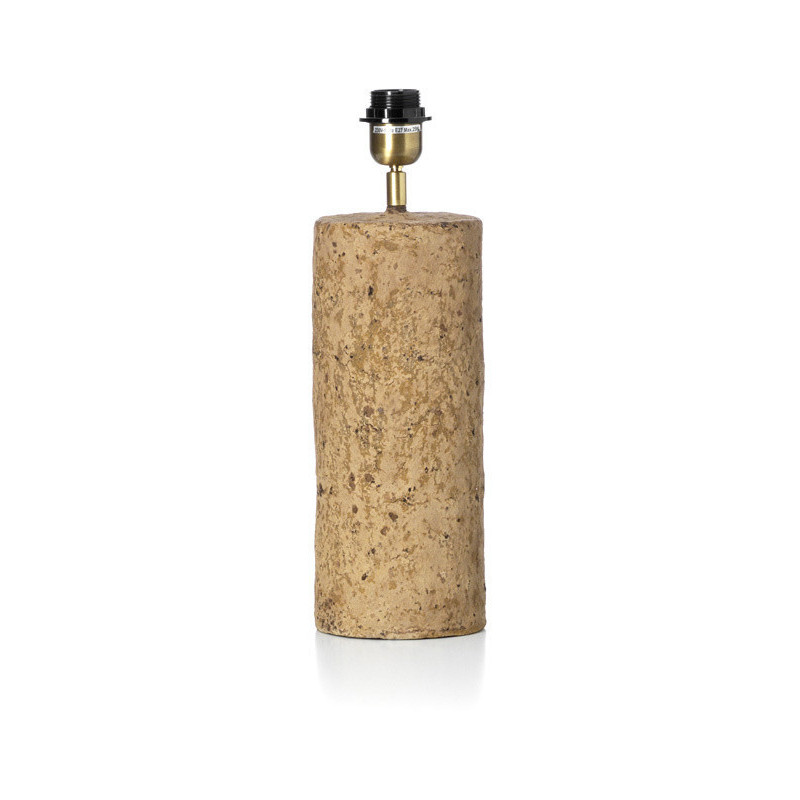 Lampe à poser ethnique chic cylindre H 50 cm Papier mâché Brun terre Tissu Beige The Totem 