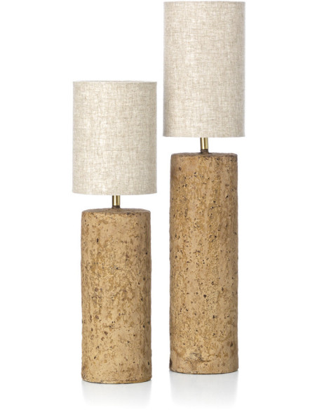 Lampe à poser ethnique chic cylindre H 50 cm Papier mâché Brun terre Tissu Beige The Totem 
