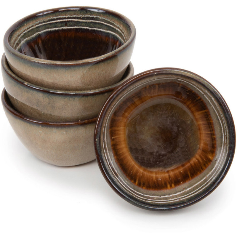 Bol à sauce rustique chic Rond 6 cm Céramique Vert de gris Marron foncé Beige The Comporta 