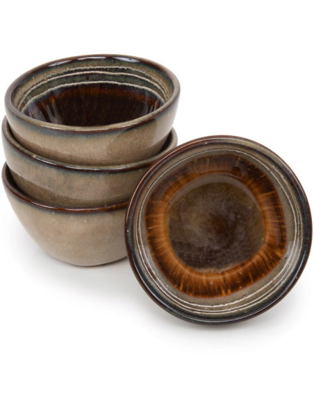 Bol à sauce rustique chic Rond 6 cm Céramique Vert de gris Marron foncé Beige The Comporta 