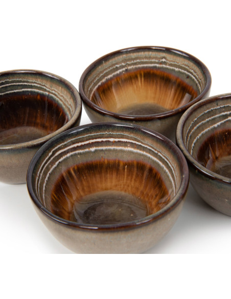 Bol à sauce rustique chic Rond 6 cm Céramique Vert de gris Marron foncé Beige The Comporta 