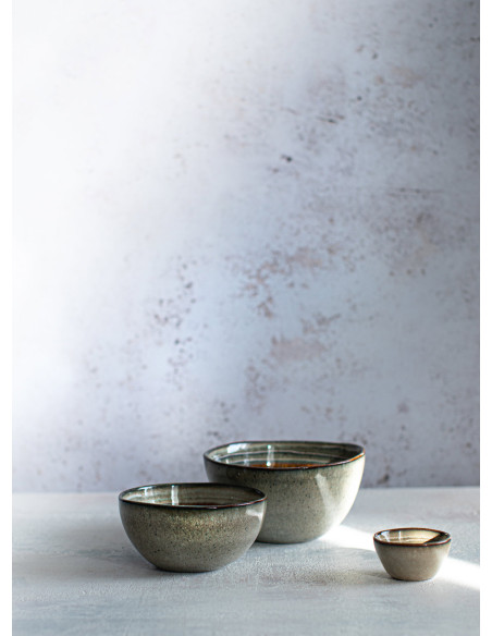 Bol à sauce rustique chic Rond 6 cm Céramique Vert de gris Marron foncé Beige The Comporta 