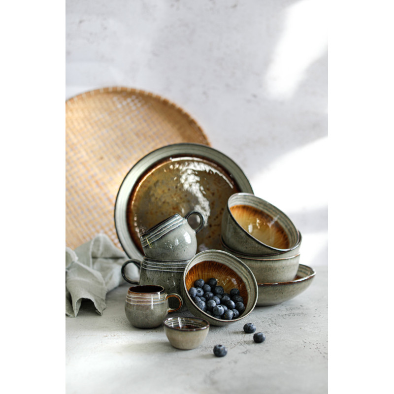 Bol à sauce rustique chic Rond 6 cm Céramique Vert de gris Marron foncé Beige The Comporta 