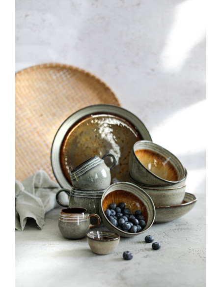 Bol à sauce rustique chic Rond 6 cm Céramique Vert de gris Marron foncé Beige The Comporta 