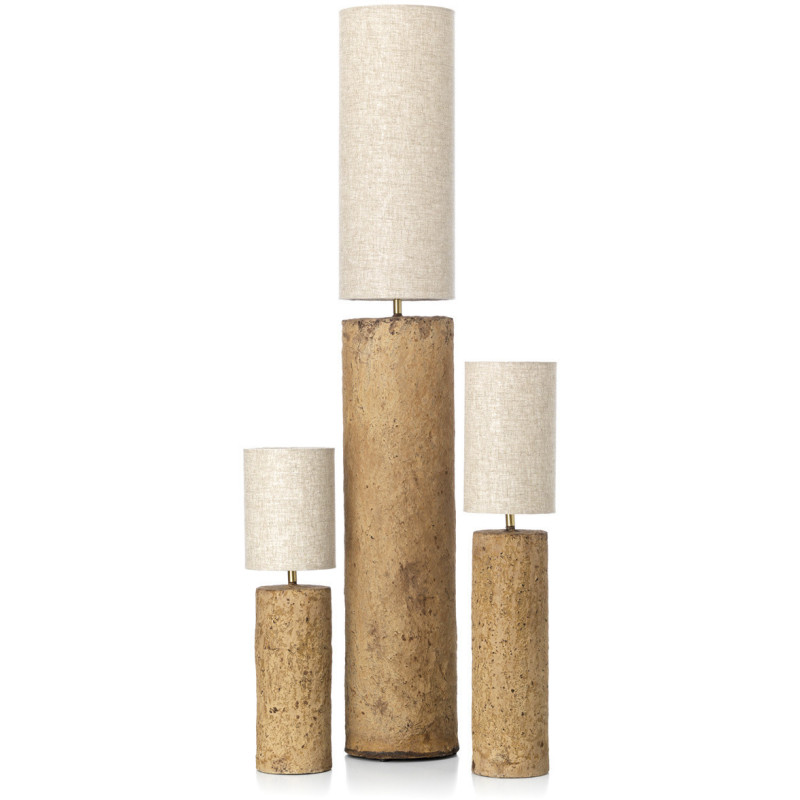 Grand Lampadaire sur pied ethnique chic cylindre H 150 cm Papier mâché Brun terre Tissu Beige The Totem 