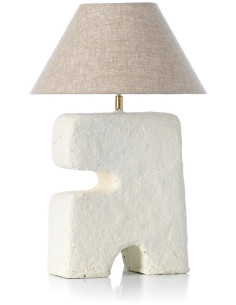 Lampe à poser ethnique chic organique H 50 cm Papier mâché Blanc Tissu Beige The L'Objet 