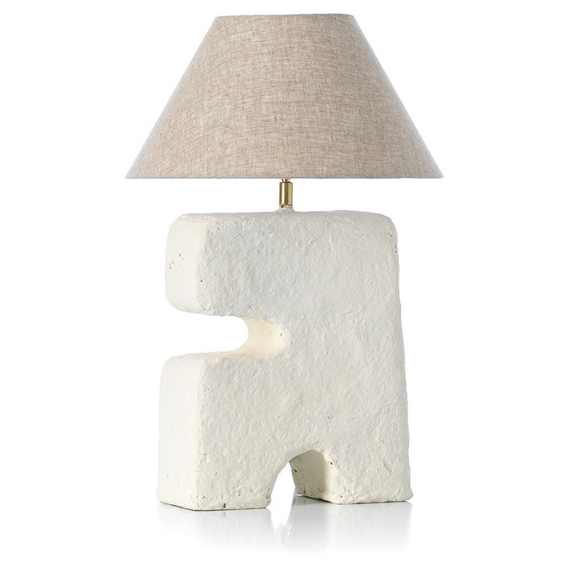 Lampe à poser ethnique chic organique H 50 cm Papier mâché Blanc Tissu Beige The L'Objet 