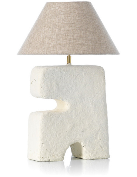 Lampe à poser ethnique chic organique H 50 cm Papier mâché Blanc Tissu Beige The L'Objet 