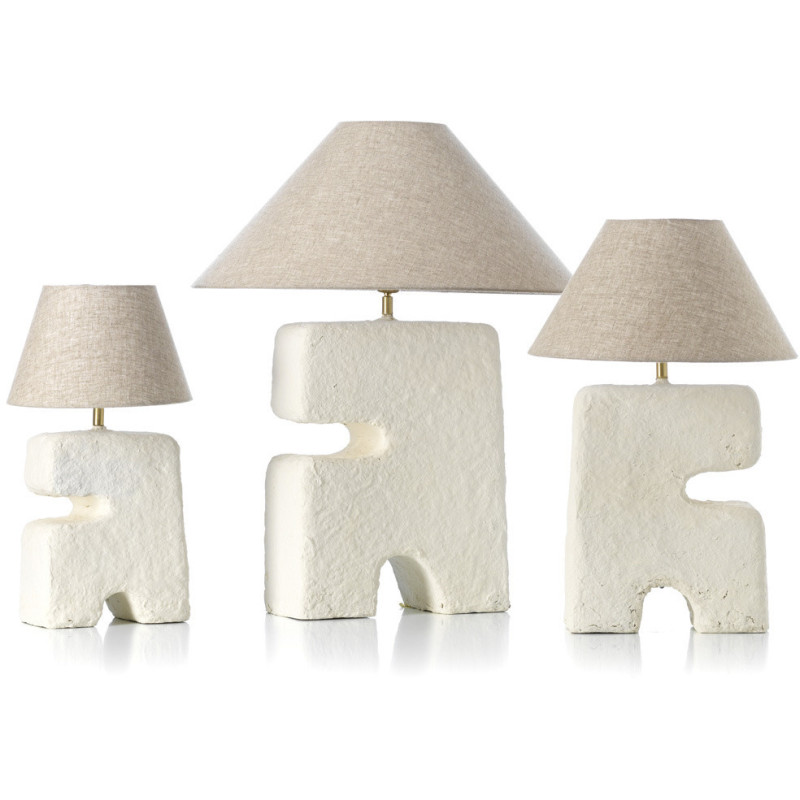 Lampe à poser ethnique chic organique H 50 cm Papier mâché Blanc Tissu Beige The L'Objet 