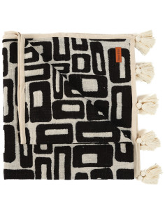 Plaid XXL original motif aztèque 240x128 en Coton Naturel Noir Avec pompons The Aztec 