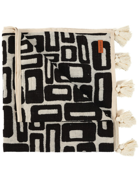 Plaid XXL original motif aztèque 240x128 en Coton Naturel Noir Avec pompons The Aztec 