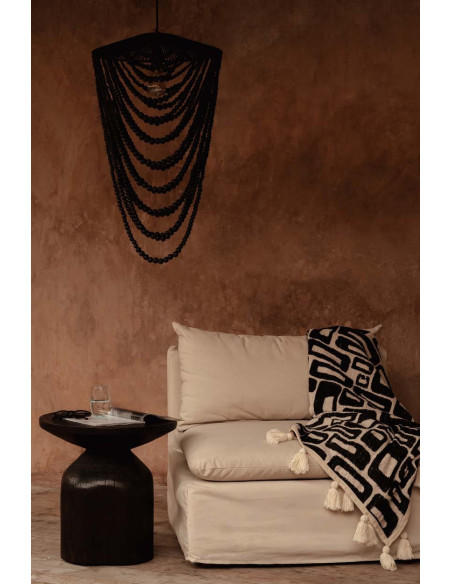 Plaid XXL original motif aztèque 240x128 en Coton Naturel Noir Avec pompons The Aztec 