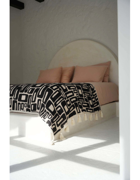 Plaid XXL original motif aztèque 240x128 en Coton Naturel Noir Avec pompons The Aztec 