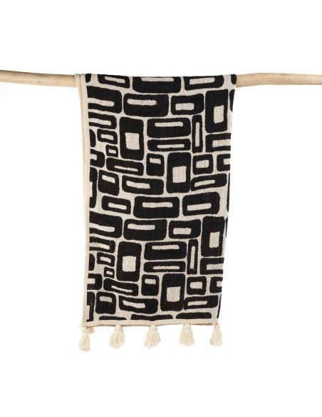Plaid XXL original motif aztèque 240x128 en Coton Naturel Noir Avec pompons The Aztec 
