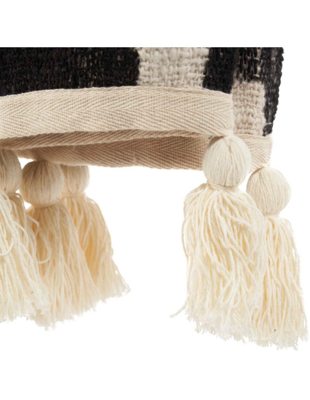 Plaid XXL original motif aztèque 240x128 en Coton Naturel Noir Avec pompons The Aztec 