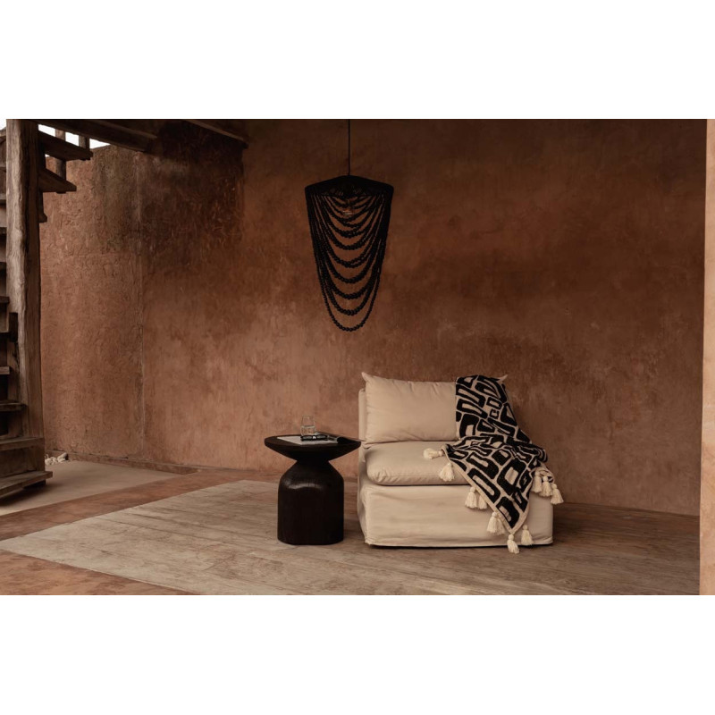 Plaid XXL original motif aztèque 240x128 en Coton Naturel Noir Avec pompons The Aztec 