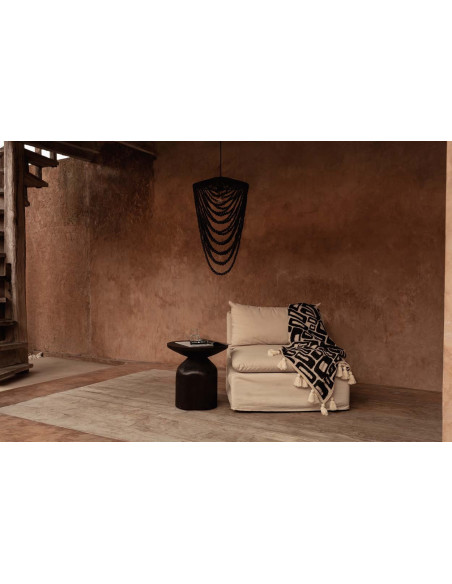 Plaid XXL original motif aztèque 240x128 en Coton Naturel Noir Avec pompons The Aztec 