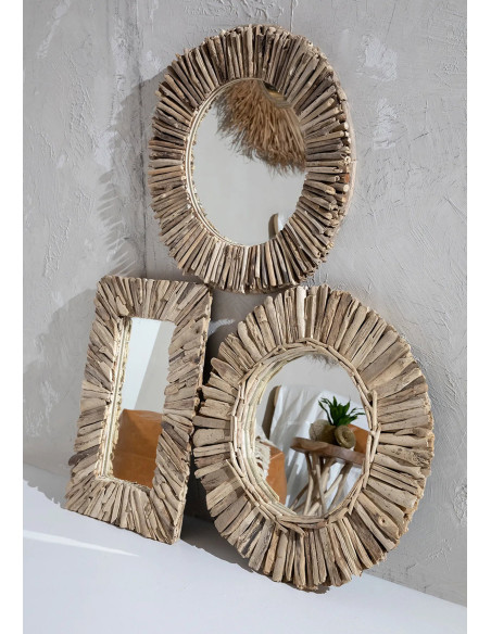 Miroir Mural Rectangulaire 40x60 en Bois flotté Naturel The Driftwood Framed 