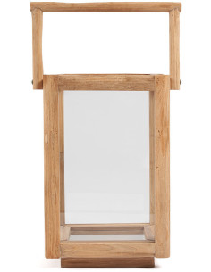 Lanterne de jardin originale Carrée Hauteur 43 cm en Bois de teck recyclé Naturel Verre Transparent The Nusa Penida 