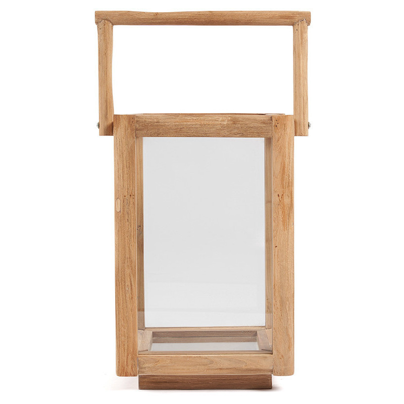 Lanterne de jardin originale Carrée Hauteur 43 cm en Bois de teck recyclé Naturel Verre Transparent The Nusa Penida 