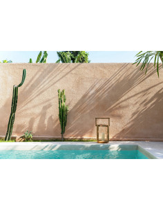 Lanterne de jardin originale Carrée Hauteur 43 cm en Bois de teck recyclé Naturel Verre Transparent The Nusa Penida 